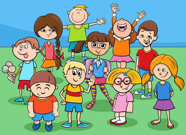 Cartoon Illustration Preschool Elementary Age Children Gharacters Group — Stock Vector