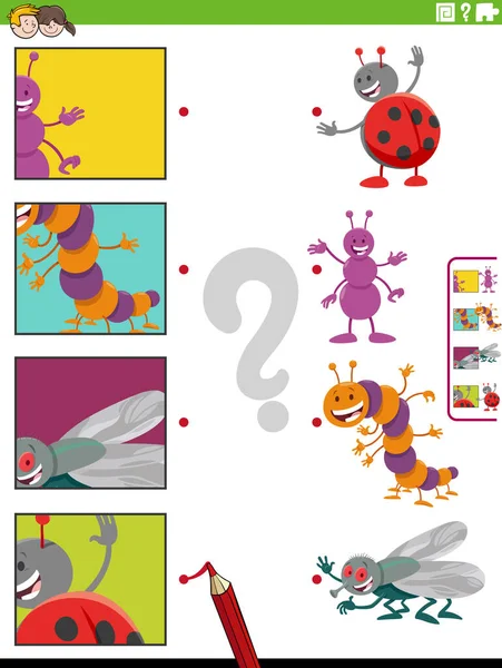 Dibujos Animados Ilustración Juego Combinación Educativa Con Insectos Personajes Animales — Archivo Imágenes Vectoriales