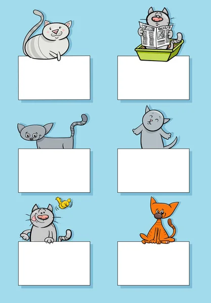 Ilustracja Kreskówki Kotów Kociąt Znaków Zwierząt Pustych Kart Lub Banerów — Wektor stockowy