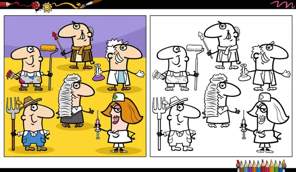 Dibujos Animados Ilustración Personas Divertidas Diferentes Ocupaciones Personajes Grupo Para — Vector de stock