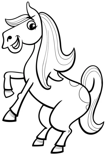 Illustrazione Bianco Nero Del Cartone Animato Divertente Cavallo Pony Fattoria — Vettoriale Stock