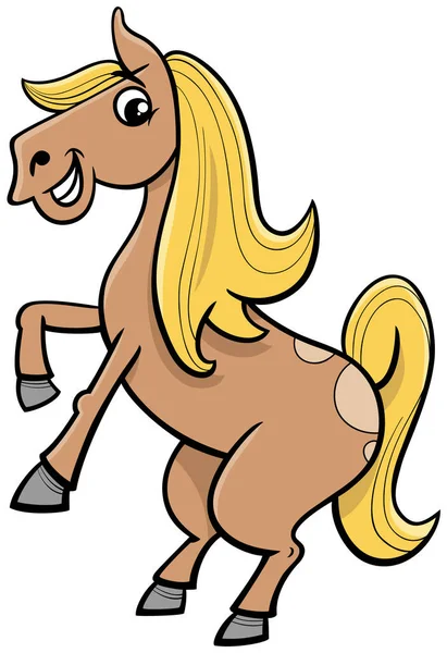 Ilustração Dos Desenhos Animados Cavalo Engraçado Caráter Animal Fazenda Pônei — Vetor de Stock