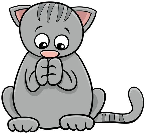 Cartoon Illustratie Van Schattig Grijs Tabby Kitten Stripfiguur — Stockvector