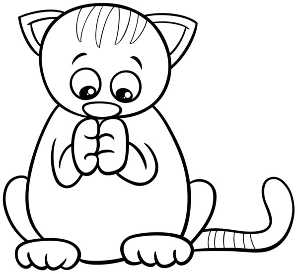 Černobílé Kreslené Ilustrace Roztomilé Koťátko Komické Zvíře Charakter Zbarvení Stránky — Stockový vektor