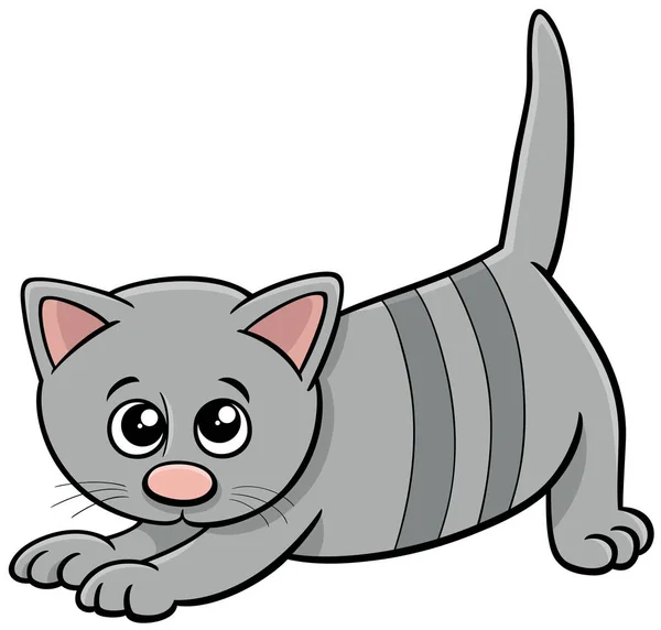 Cartoon Illustratie Van Stretching Tabby Kitten Stripverhaal Dierlijke Karakter — Stockvector