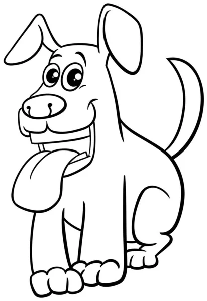 Black White Cartoon Illustration Happy Dog Comic Animal Character Coloring — ストックベクタ