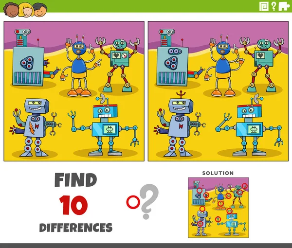 卡通画说明发现机器人人物形象群图教活动的差异 — 图库矢量图片