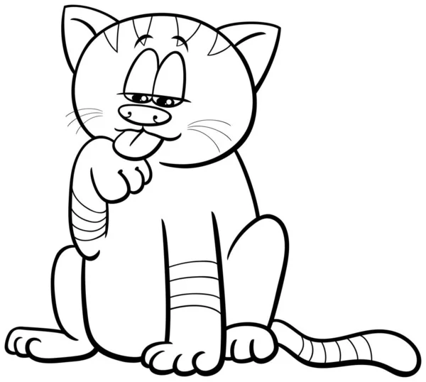 Černobílé Kreslené Ilustrace Legrační Tabby Kotě Komické Zvíře Charakter Zbarvení — Stockový vektor