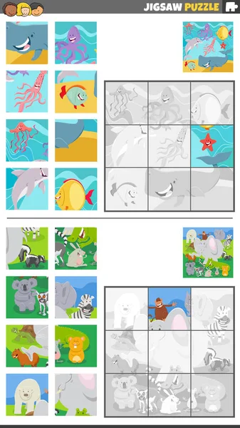 Rajzfilm Illusztráció Oktatási Kirakós Játék Beállítva Vadon Élő Állatok Karakter — Stock Vector
