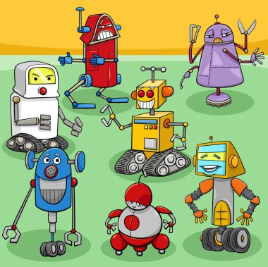 Komik robotlar ve droidler çizgi roman karakterleri grubunun çizimi