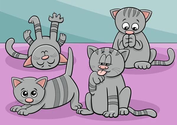 Ilustrație Desene Animate Pisici Sau Pisoi Amuzante Grup Personaje Animale — Vector de stoc