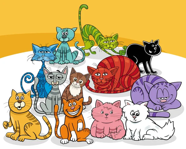 Ilustrasi Kartun Lucu Berwarna Warni Kucing Kelompok Karakter Hewan - Stok Vektor