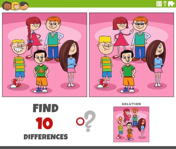 Ilustrasi Kartun Menemukan Perbedaan Antara Gambar Permainan Pendidikan Dengan Kelompok - Stok Vektor