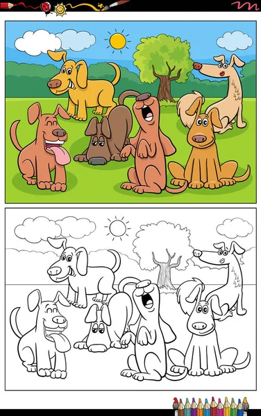 Zeichentrick Illustrationen Von Lustigen Hunden Und Welpen Tierfiguren Gruppe Ausmalbilder — Stockvektor