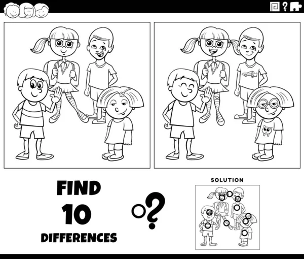 用黑白卡通画说明小学生群体彩色图片教育活动的差异 — 图库矢量图片