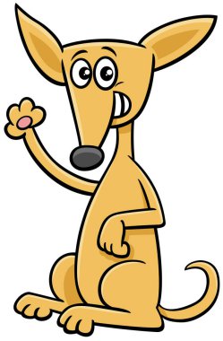 Komik sarı köpek ya da yavru hayvan karakterinin patisini salladığı çizgi film çizimi.