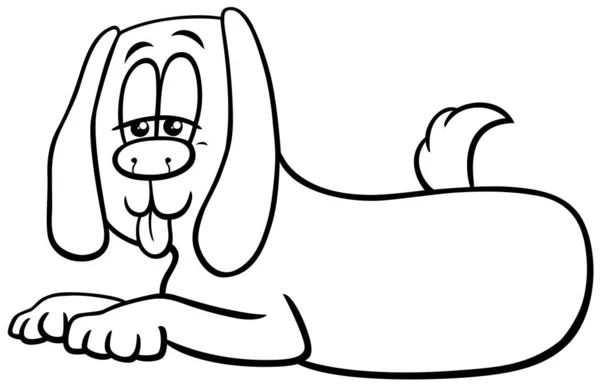 Zwart Wit Cartoon Illustratie Van Grappige Hond Puppy Stripfiguur Liggend — Stockvector