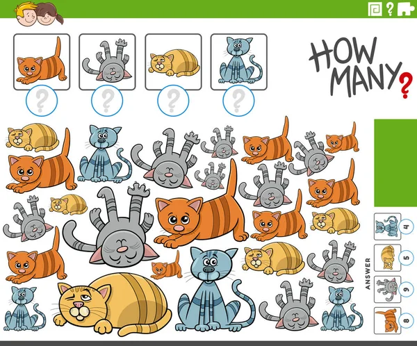 Ilustrasi Kartun Dari Permainan Penghitungan Edukasi Dengan Karakter Kucing Hewan - Stok Vektor