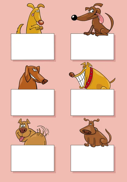 空のカードやバナーデザインセットと犬や子犬動物のキャラクターの漫画のイラスト — ストックベクタ