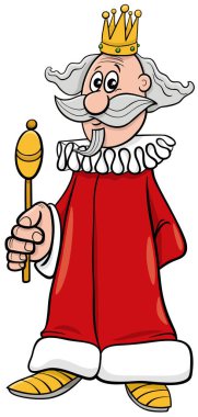 Komik kralların çizgi film çizimi. Asa ve tacı olan komik bir karakter.
