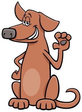 Kahverengi köpek çizgi roman karakteri patisini sallarken karikatür çizimi.