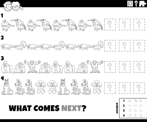 Black White Cartoon Illustration Completing Pattern Educational Activity Children Animal — Stock Vector
