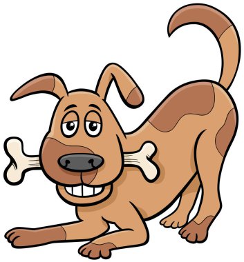 Benekli köpek ve köpek kemikli bir çizgi film çizimi.