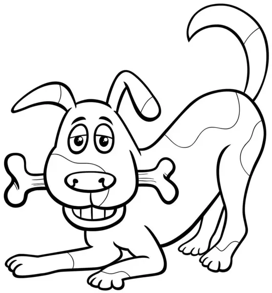 Ασπρόμαυρη Εικονογράφηση Κινουμένων Σχεδίων Του Spotted Σκυλί Ζώο Χαρακτήρα Σκυλί — Διανυσματικό Αρχείο