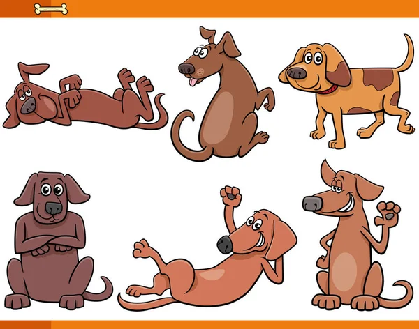 Ilustracja Komiksu Happy Dogs Puppies Comic Animal Characters Set — Wektor stockowy