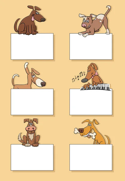 Cartoon Illustratie Van Honden Pups Dierlijke Karakters Met Blanco Kaarten — Stockvector