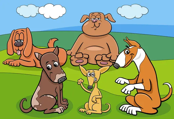 Dibujos Animados Ilustración Perros Divertidos Cachorros Animales Personajes Grupo Prado — Archivo Imágenes Vectoriales