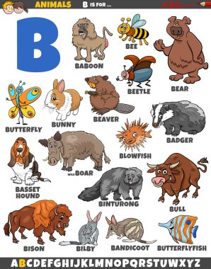 Cartoon illustration of animal characters set for letter B clipart