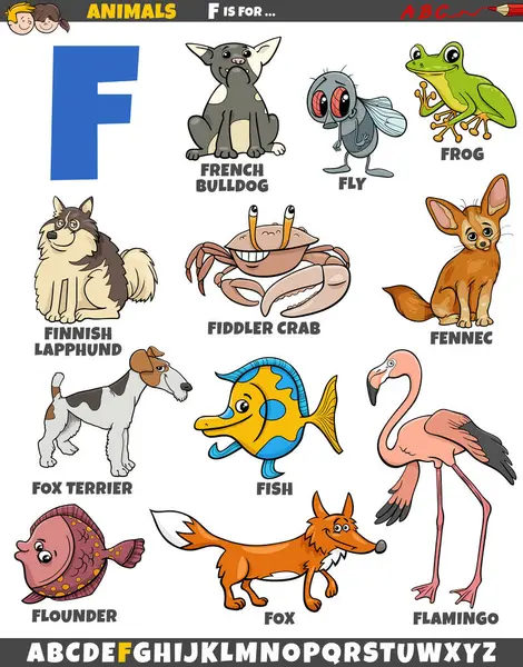 Dibujos Animados Ilustración Personajes Animales Conjunto Para Letra — Vector de stock
