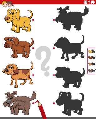 Çizgi film çizimleri doğru gölgelerle komik köpeklerle eğitici oyunlar eşleştiriyor.