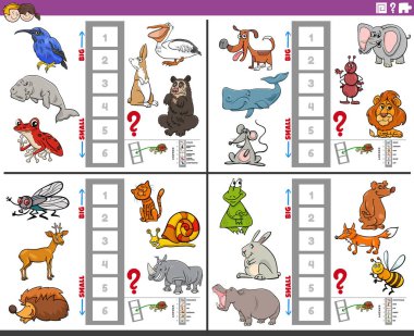 En büyük ve en küçük hayvan türünü bulmanın eğitici faaliyetlerinin çizgi film çizimi