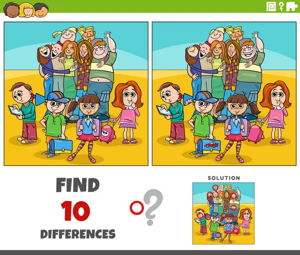 Cartoon Illustration Finding Differences Pictures Educational Activity Funny Pupils Students — Stock Vector