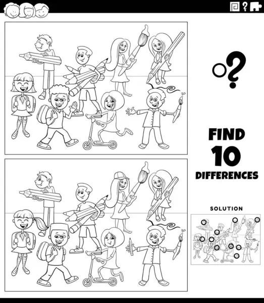 Ilustrasi Kartun Hitam Dan Putih Menemukan Perbedaan Antara Aktivitas Pendidikan - Stok Vektor