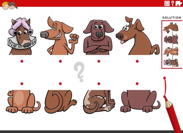 Ilustrasi Kartun Kegiatan Pendidikan Pencocokan Bagian Gambar Dengan Karakter Anjing - Stok Vektor