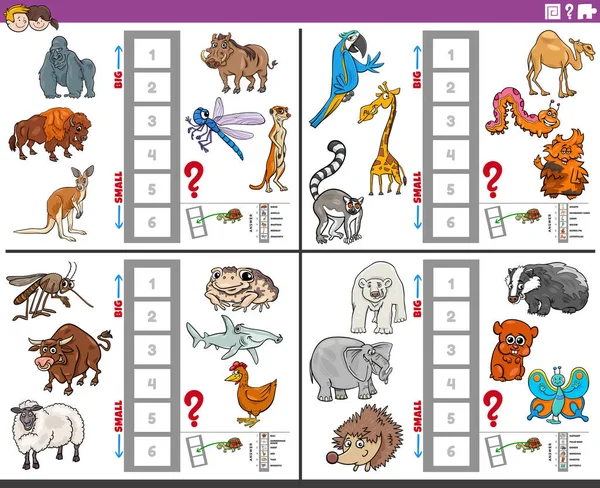 En büyük ve en küçük hayvan türünü bulmanın eğitici faaliyetlerinin çizgi film çizimi
