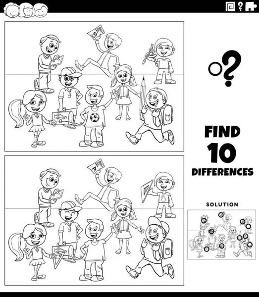 Ilustrasi Kartun Hitam Putih Menemukan Perbedaan Antara Aktivitas Pendidikan Gambar - Stok Vektor