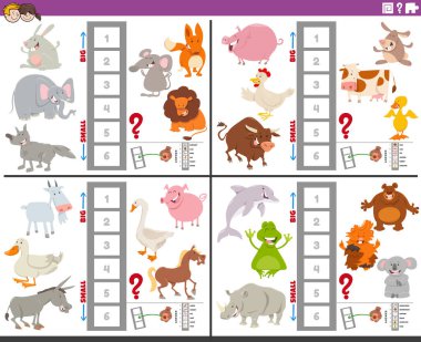 En büyük ve en küçük hayvan türünü bulmanın eğitici oyunlarının çizgi film çizimi