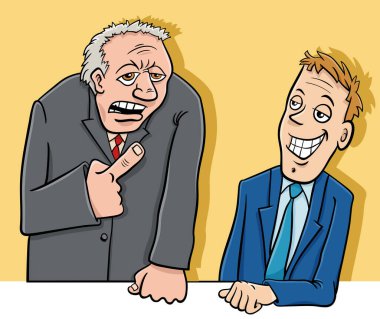 İki adamın ya da iş adamının tartıştığı ya da tartıştığı karikatür çizimi