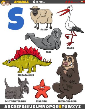 Cartoon illustration of animal characters set for letter S clipart