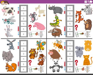 En büyük ve en küçük hayvan türünü bulmanın eğitici faaliyetlerinin çizgi film çizimi