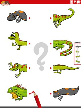 Komik hayvan karakterleriyle eşleşen resimlerin eğitici aktivitelerinin çizgi film çizimi