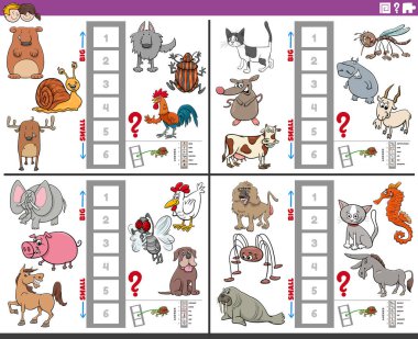 En büyük ve en küçük hayvan türünü bulmanın eğitici faaliyetlerinin çizgi film çizimi