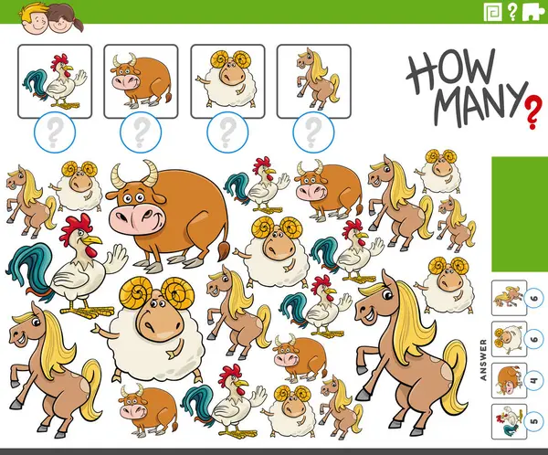 Tecknad Illustration Utbildningsräkningsverksamhet Med Seriefigurer För Husdjur — Stock vektor