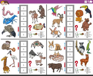 En büyük ve en küçük hayvan türünü bulmanın eğitici oyunlarının çizgi film çizimi