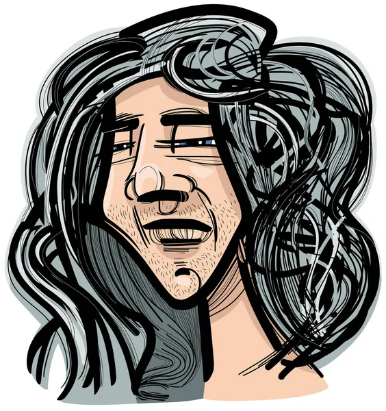 Karikatura Kreslení Ilustrace Mladého Muže Charakter Dlouhými Vlasy — Stockový vektor