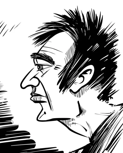 Schwarz Weiße Mann Profil Karikatur Skizze Illustration — Stockvektor